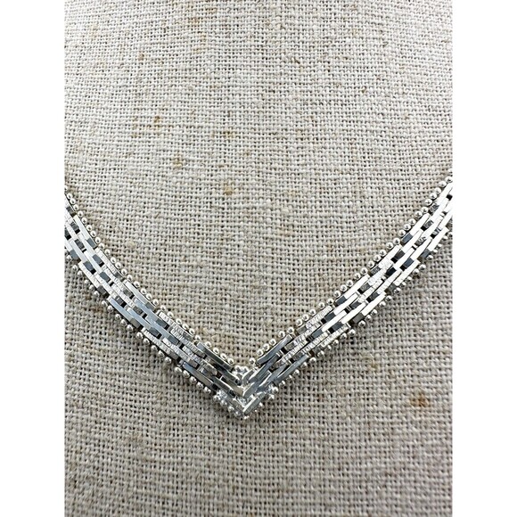 925 Italy Sterling Silver Chevron V Shape Necklace 16.5” - Picture 4 of 8